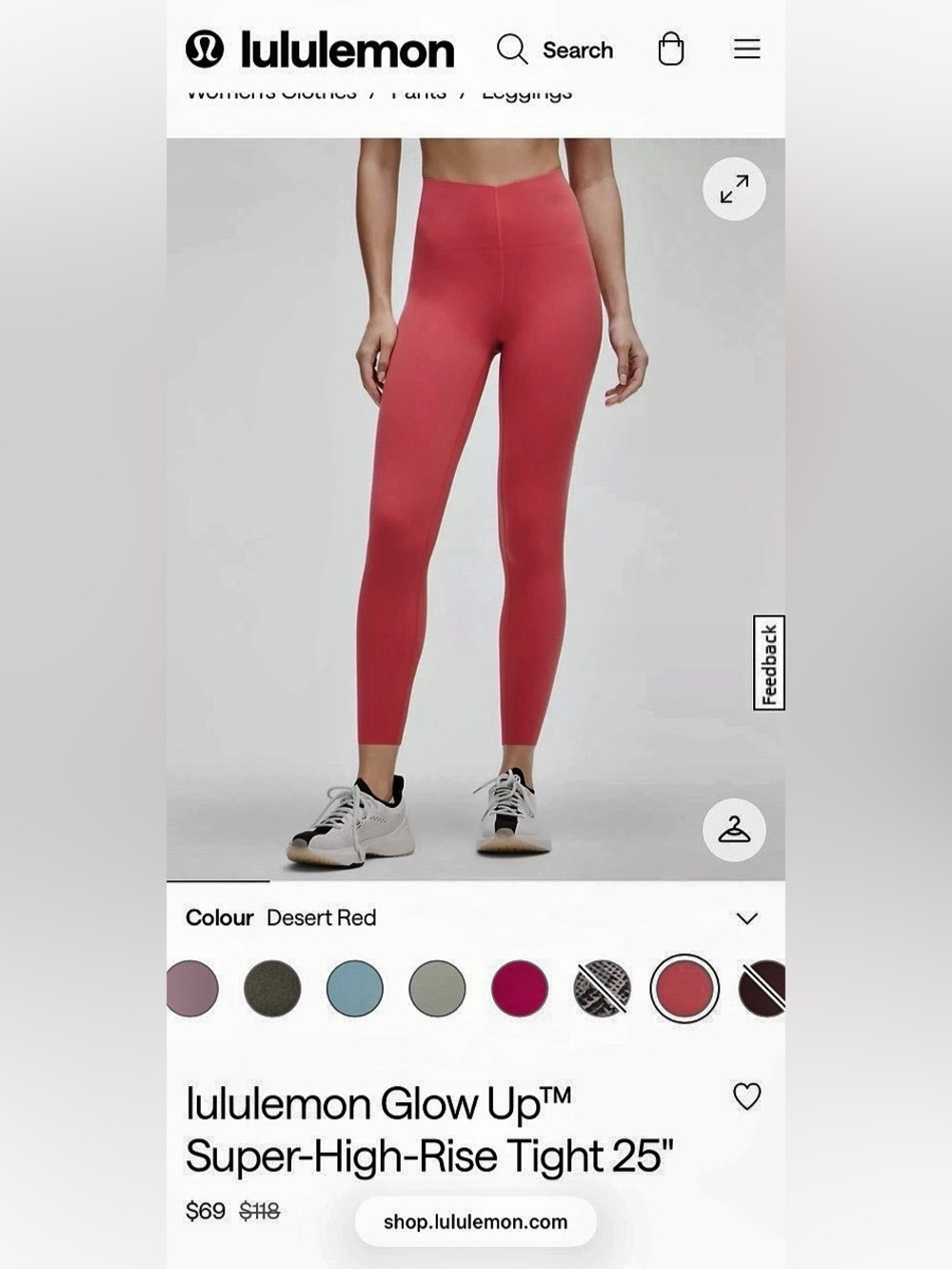 NWT * lululemon Glow Up Super-High-Rise Tight 25" Desert Red